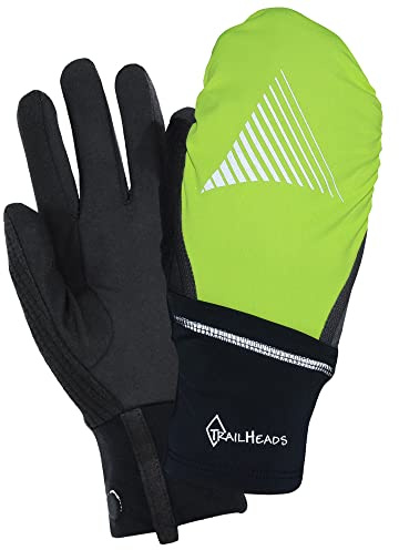 TrailHeads konvertibla löparhandskar för män – svart/hi-vis (liten/medium)