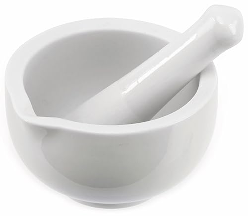 Alpina Trituradora de mano de mortero y mortero de porcelana blanca de 8,5 cm