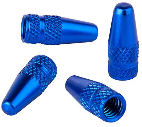 Bike Bits Presta Valve Caps - Aluminum, 4 Pack (Blue, Pocket Rocket)