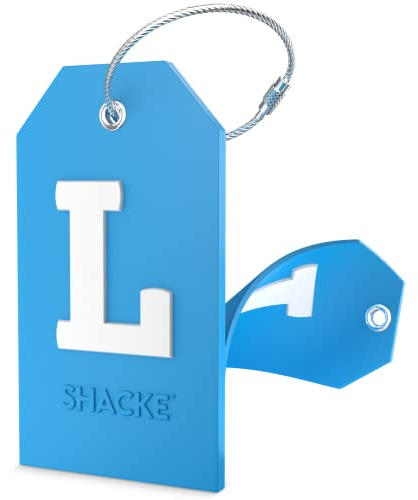 Shacke Initial Luggage Tag with Full Privacy Cover and Stainless Steel Loop - Aqua Teal (Letter L)