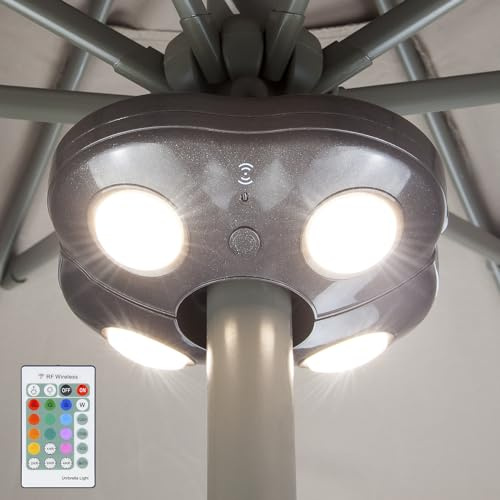 Umbrella Light Battery Operated, 16 RGB Color Changing Patio Umbrella Lights with Remote, Outside Under Umbrella Lights for Offset Parasol Tent-Bronze