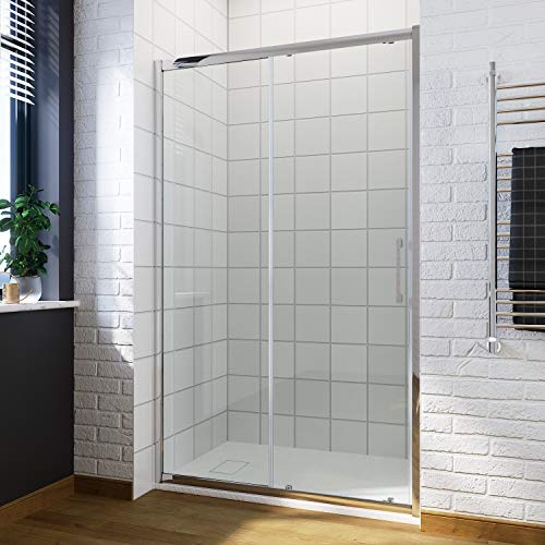 ELEGANT 1200 x 800mm Sliding Shower Enclosure with Anti Slip Resin Tray + 90mm Free Waste 8mm Easy Clean Safety Glass Shower Cubicle Screen Panel