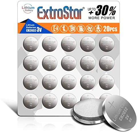 EXTRASTAR 20 Stück CR2032 Lithium Button Batterie, Knopfzellen Batterien, 3V Hochleistungs-Coin Cell für Auto-Schlüssel, Uhren, Taschenrechner, Fernbedienungen, Waagen, Spielzeug und mehr