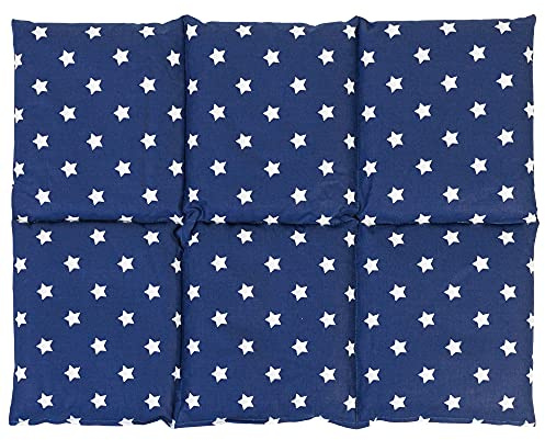 Coussin aux graines de lin 40x30 - Bouillotte sèche - Coussin thermique - Compresse froide (6 compartiments; Design: bleu étoilé)