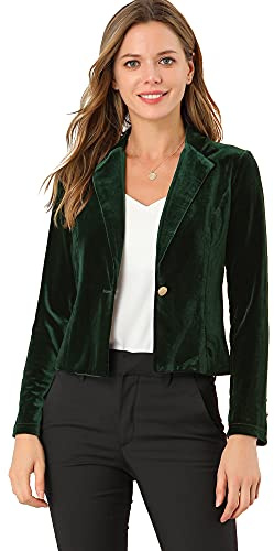 Allegra K Damen 1 Knopf Samt Blazer Revers Business Büro Weihnachten Crop Suit Jacke, grün, 36