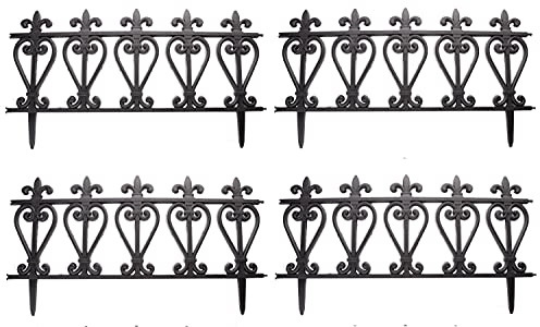 DIVCHI Plastic Interlocking Balmoral Lawn Edging Bronze Garden Border Fence 4Pack Set (Cast Iron)
