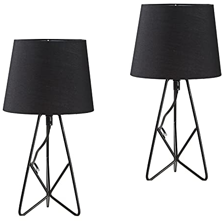 OuXean Modern Tischlampe, E14 Schreibtischlampe Night Light mit hohlem Metallsockel und Stoffschirm für Schlafzimmer, Wohnzimmer, 2er Set (ohne Glühbirne) (Schwarz)