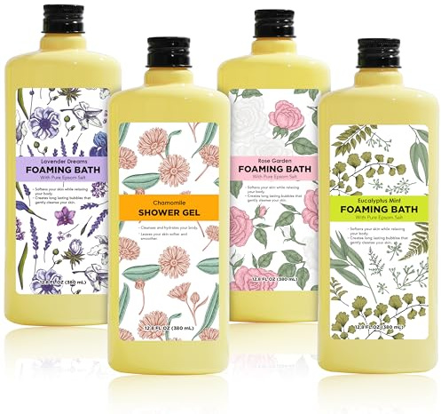Serenity Sanctuary Bubble Bath for Women, Scented Gift Set for Adults, 51.2 fl oz (Pack of 4), with Shower Gel, Ladies Foaming Bath Variety, Mother's Day Gift for Mom, Christmas Gifts for Wife