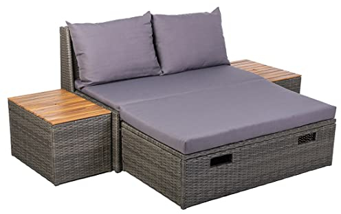 OUTLIV. Balkonset multifunktional, Aluminium Polyrattan Braun mit Akazientisch, wetterfest und platzsparend, für kleine Balkone und Terrassen
