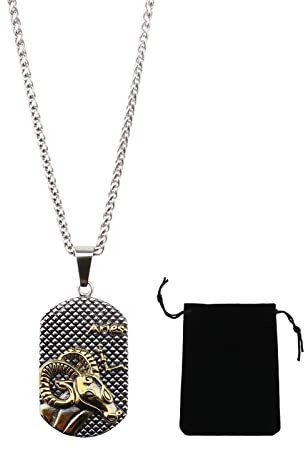 ECSiNG 1Pcs Aries Pendant Necklace for Men Women Wedding Valentine's Day 304 Stainless Steel 18K Gold Plated Astrology Jewelry Zodiac Charm Gift Present 60cm Chain