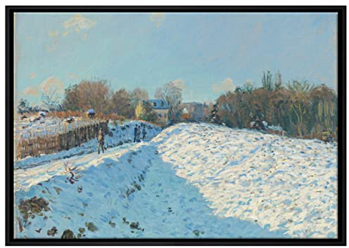 Pixxprint Alfred Sisley - Snow Effect at Louveciennes Leinwandbild 80x60 cm im Bilderahmen, Wandbild, Schattenfugenrahmen, Kein Poster