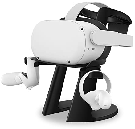 TNP VR Headset Stand for Oculus Quest 2/Quest/Rift/Rift S/Samsung Odyssey/HTC Vive/Valve Index - Compatible with VR Headsets and Controllers - Display Docking Station - Black