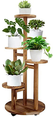 TOMYEUS Blumenstand Holz-Blumenständer mit Riemenscheibe Vier-Tier-Innen-Blumen-Stand-Balkon-Display-dekorativer Rahmen Garten-Pflanzenständer Pflanzenregal