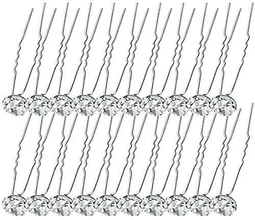 WEIESCIE 20 Stück Haarnadeln mit Kristall Strass Stein für Hochzeit Braut Haarschmuck, U-förmig Strass Haarnadeln für Kommunion Party, Haarschmuck Braut Brautjungfern Kopfschmuck Silber