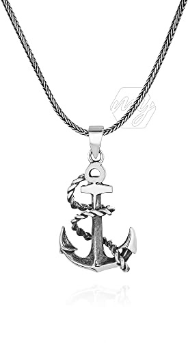 925 Sterling Silber Seemannsanker Herren Halskette mit Fuchsschwanz Kette 70cm Metall Kein Edelstein, 70cm, Metall, Kein Edelstein