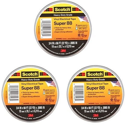 3M Scotch Super 88 Elektro Isolierband, Vinyl, schwarz, 19 mm x 6 m, 3er Pack