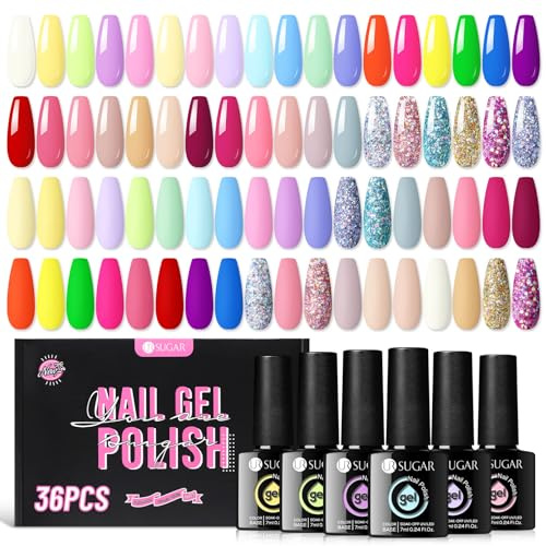 UR SUGAR UV Nagellack Set, 36 Stück Nagellack Gel Nagellacks Neon Macaroon Pastell Farbgel Nude Rosa Gelnägel für Nagelstudio Design Starter Maniküre Geschenkset