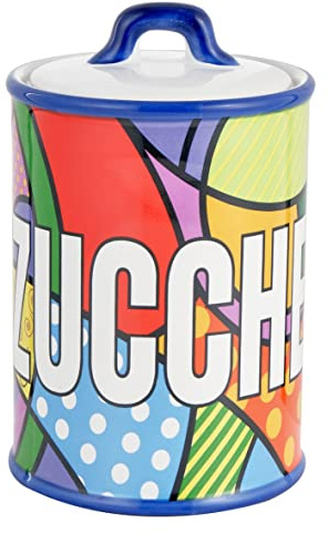 Baroni Home Sucrier en Céramique Décoré, Pot de Rangement de Cuisine avec Couvercle Hermétique pour Sauver l’Arôme, Pot à Sucre Ligne Pop, 11x11x17 cm