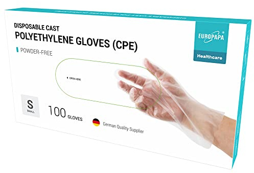 EUROPAPA® Lot de 100, 200, 300, 450 gants jetables en CPE transparents dans une boîte de gants jetables sans latex Gants en caoutchouc non poudrés Tailles S, M, L, XL (100, S)