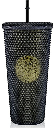 Vaso de 710 ml con tapa y pajita, taza de café helado de doble pared, sin BPA, reutilizable, vaso grande para batidos, taza de viaje, botella de agua a prueba de fugas para niños, adolescentes y