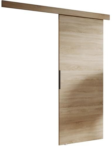 KIER FURNITURE Schiebetür Komplettset MALIBU - Tür mit Laufschiene - Schiebetürsystem - Raumspartür - Innentüren - Sliding Door Set - Eiche Sonoma B86xH205xT1,6cm | Schiebetür mit stabilem System, ideal für platzsparende Aufbewahrung im Schlafzimmer, Ankleidezimmer oder Wohnzimmer