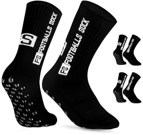 AVABEST Fussball Socken Herren 2 Paar Grip Socken Fussball für Männer 46-50 Fußballsocken Rutschfeste Sportsocken für Basketball Laufen Radfahren Tennis, Schwarz