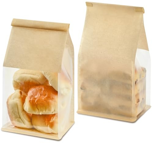 Ohuimrt 50 PCS Bread Bags for Homemade Breads, 11 x 5.1 x 3.9 Inches Bakery Bags with Tin Tie Tab Lock, Cookie Bags with Window for Pastry Bagel Packaging