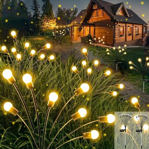 Cnulenzt Lumiere Luciole Solaire Exterieur,2 Pièces 8 LED Lumières Solaires Jardin Extérieur IP65 Étanche pour Balcon,Jardin, Patio, Passerelle(Blanc chaud)