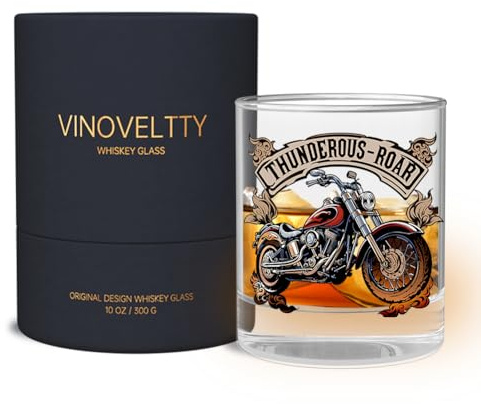 Vinoveltty Motorrad-Whiskyglas, Motorrad-Geburtstagsgeschenk für Männer, Vater, Biker, Vatertag, Weihnachten Geschenk für Vater, Bruder, Ehemann, Whiskybecher (300 ml)