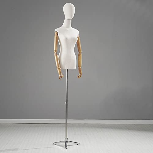 Weibliche Schaufensterpuppen-Torso-Kleiderformen, abnehmbare Schneiderpuppe mit Arm aus massivem Holz und Metallsockel, höhenverstellbar, für die Präsentation von Kleidung, Kleid, Schmuck