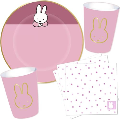 Carpeta 37-TLG Party-Set * SÜSSES HÄSCHEN * für 8 Gäste mit Teller + Becher + Servietten + Luftschlangen | Happy Birthday Party Geburtstag Kindergeburtstag Kinder Deko Hase Osterhase Ostern
