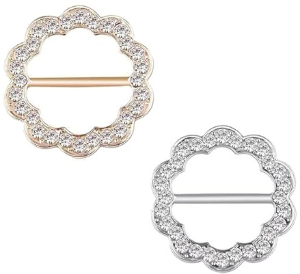 2Pcs Fashionable Rhinestones Scarf Clips Bright Shine Round T-Shirt Tie Clips Cubic Zirconia Scarf Buckle Metal Circle Clip for Women Girls