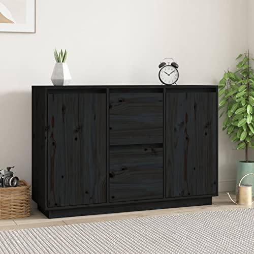Chaduof Sideboard, Kommode Schlafzimmer, Komodenschrank, Flur Möbel, Apothekerschrank, Wohnzimmerschrank, Flur Schrank, Beistellschrank, Schwarz 111x34x75 cm Massivholz Kiefer