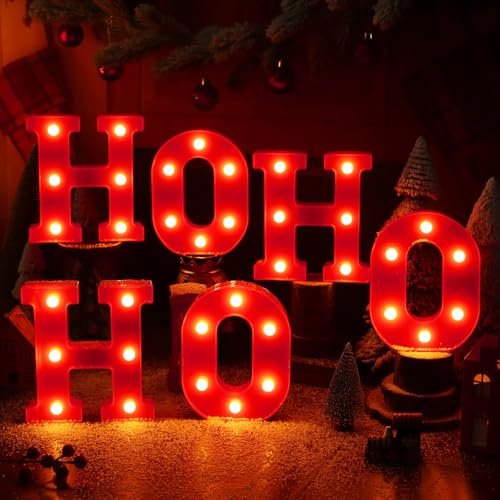 Ho Ho Ho Christmas Decorations Indoor, 6.3 Inches LED Marquee Light up Letters HOHOHO Signs, Battery Operated Christmas Lights Sign for Home Table Top Mantel Room Bedroom Bar Xmas Party Decor | Marquee Light up Letters Battery Operated Christmas Lights Sign for Home Table Mantel Room Bedroom Bar Xmas Party Decor