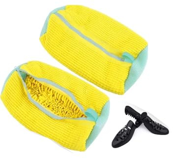 Shubag Sneaker Shoe Washing Machine Bags with Anti-Deformation Plastic Support - 2pcs Folding Wash Bags & 2 Shoe Inserts for Machine washing, Durable Protective Design for Sneakers - (Yellow)