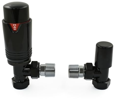 LiJoUK Válvula termostática de radiador en ángulo TRV - Estilo (todo negro)