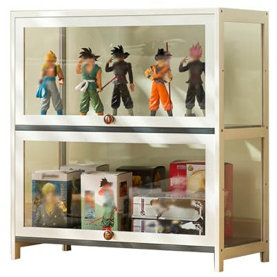 errtsdb 70x33x73cm Sammlervitrine, 2 Schicht glasvitrine stehend, vitrinenschrank vitrinenschrank Wohnzimmer für Miniaturmodelle von Autos, Figur, Modellbau, Weiß/Von Allen Seiten transparent