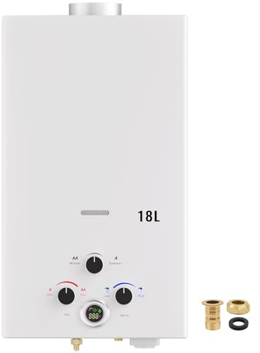 Scaldabagno a Gas 18L, All'aperto Portatile Scaldabagno Istantaneo a Propano Con Display Digitale Multi-Protezione Parete senza Serbatoio Scaldacqua Istantaneo Automatico