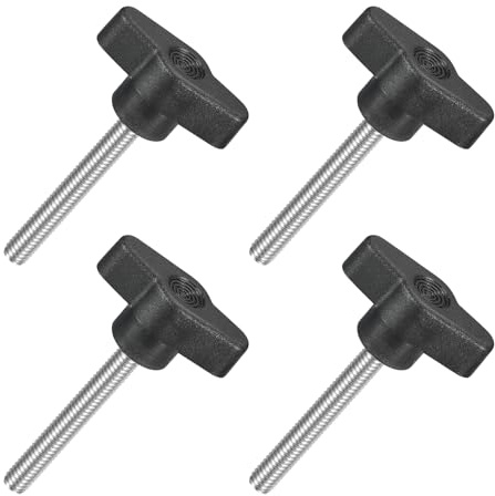 QUARKZMAN 4 Stück T-Flügelschraube mit Griffen M6 x 45mm Schwarz | Männliche Schraube Knopf 304 Edelstahl Rändelschraube Daumenschrauben-Griff 36mm Durchmesser