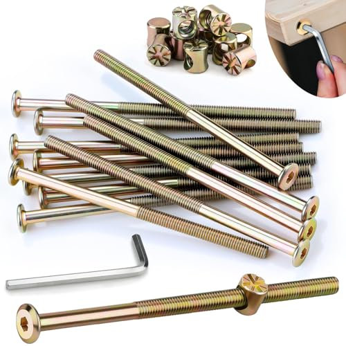 SWTYExt M6x100mm Furniture Bolt Set with Barrel Nuts, Hex Socket Head Bed Screw and Nuts for Cots, Chairs - Zinc Plated with Hex Key