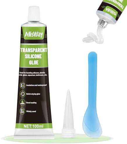 AllisWay Silicone Trasparente Sigillante, 100 Ml Sigillante Isolante Impermeabile, Silicone Adesivo per Vetro, Metallo, Ceramica, Plastica, Asciugatura Rapida
