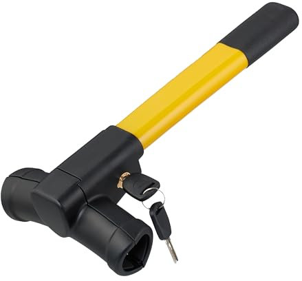 Relaxdays Antifurto Bloccasterzo Auto, Lucchetto Blocca Volante, Protezione Sterzo Universale, Asta Acciaio, Giallo Nero, Plastica, 36-40 x 18 x 8 cm