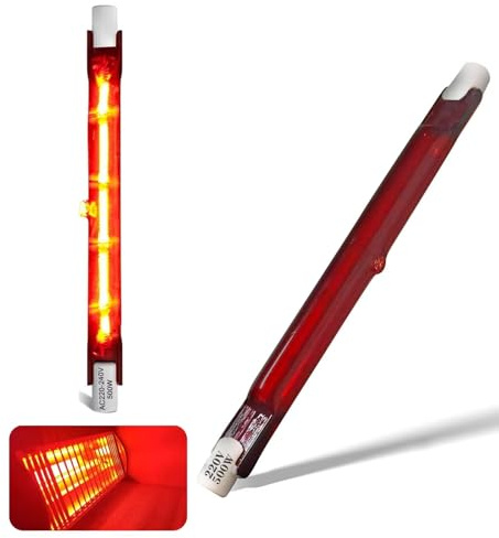Lampada Alogena Infrarossi, Lampadina Infrarossi R7S 500W 118mm, 500Lm, Lampadina Riscaldatore Rubino, Lampada Alogena Dimmerabile, Nessuno Sfarfallio, Riscaldatore Giardino Interno/Esterno, 2 Pezzi