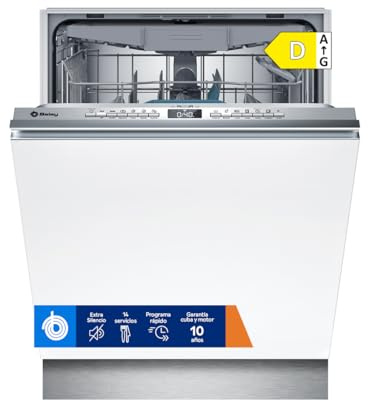 Balay – Lavavajillas Integrable, 14 servicios, Motor ExtraSilencio, Tercera Cesta para Cubiertos, InfoLight, Home Connect, Blanco, 3VF6330SA