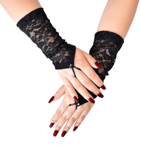 ALVOGIMOR Lace Gloves for Women, Wrist Length Fingerless Gloves for Opera, Events,Costume Parties Cosplay 20s Accessories (Black)