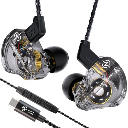 CCZ DC01 Pro - Cuffie in-ear con cavo USB C con cavo di tipo C, auricolari professionali con cavo USB C, super bassi, per gaming IEMS con brevetto 1DD, per musicisti cantanti (nero, USB C con