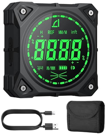 XUNTOP Livella Digitale con Display LED 4x90° e 2x180° Inclinometro Alta Precisione ±0.1°, Goniometro Digitale 4 Facce Magnetiche, Batteria Ricaricabile, per Falegnameria, Edilizia, Meccanica, Auto