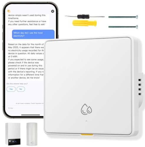 Acmerota Smart Immersion Heater Timer Switch 20A 4000W WiFi Water Heater Touch Switch with AI Assistant Power Consumption Statistics, Smart Wall Touch Boiler Switches via Smart Life APP,White