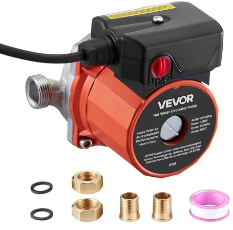 VEVOR Pompa di Ricircolo dell'Acqua Calda, Kit Pompa di Ricircolo Istantanea da 38 L/min, con Timer, 100 W CA 220-240 V, Connettore da G3/4 a G1/2, Controllo a 3 Velocità Testa in Acciaio Inox