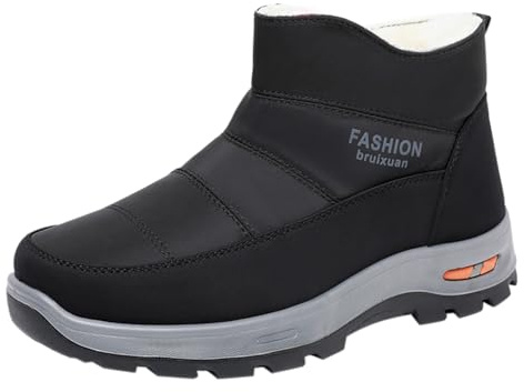 Stivali invernali da uomo, imbottiti e ispessiti, con suola morbida, con rialzo, leggeri e caldi, in lana, casual, Nero , 45 EU